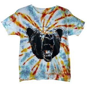 Artisan Tie Dye Roaring‎ Bear T-Shirt NorCal Psychedelic Festival Style READ